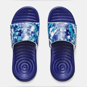 Boys' UA Ansa Graphic Slides White/ Sonar Blue Size 11K New with Tags